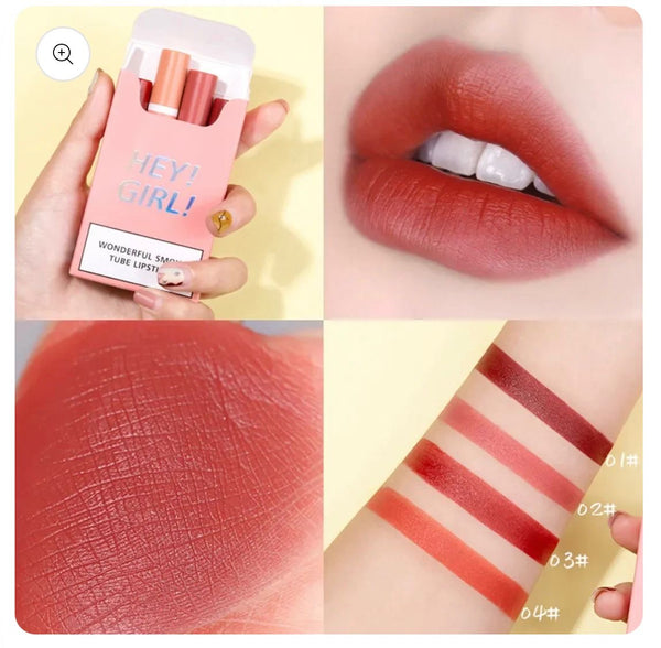 HANGFANG HEY GIRL SMOKE TUBE LIPSTICK ( PACK OF 4 )