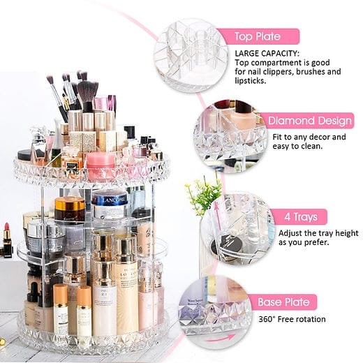 💄 360° Rotating Makeup Organizer 🔄 Stylish & Space-Saving 💅